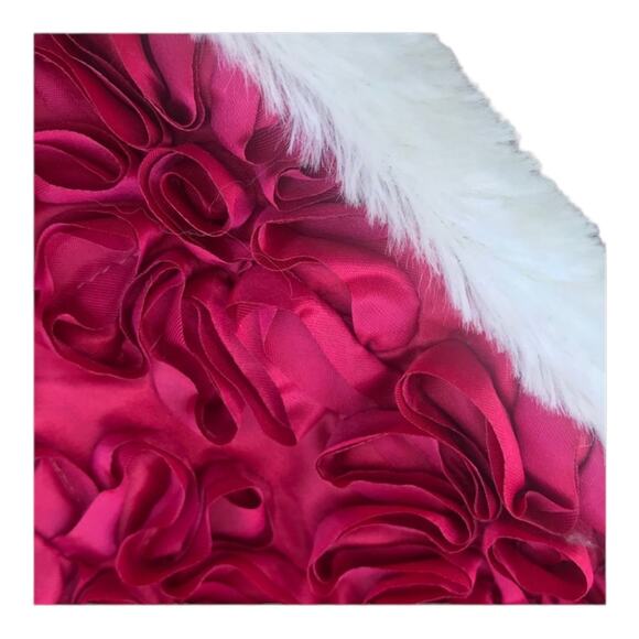 CHRISTMAS TREE SKIRT Burgundy Rose Floral Covered Tree Skirt White Faux Fur Edge - Picture 7 of 12